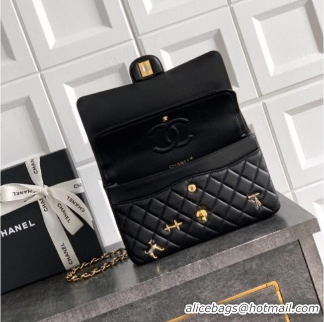 Discount Chanel Lambskin Leather & Charm Classic 11.12 Flap Handbag A01112 Black 2026