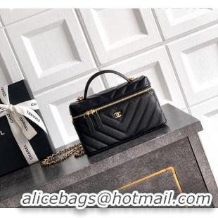 Luxury Discount Chanel Vanity with Chain in Chevron Grained Calfskin AP5212 Black 2026