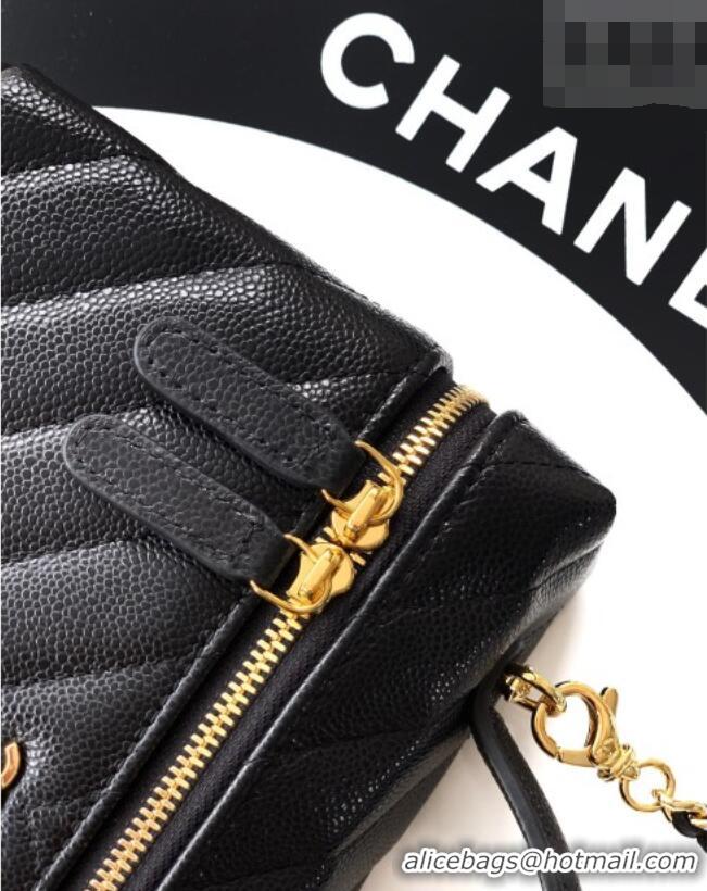 Luxury Discount Chanel Vanity with Chain in Chevron Grained Calfskin AP5212 Black 2026