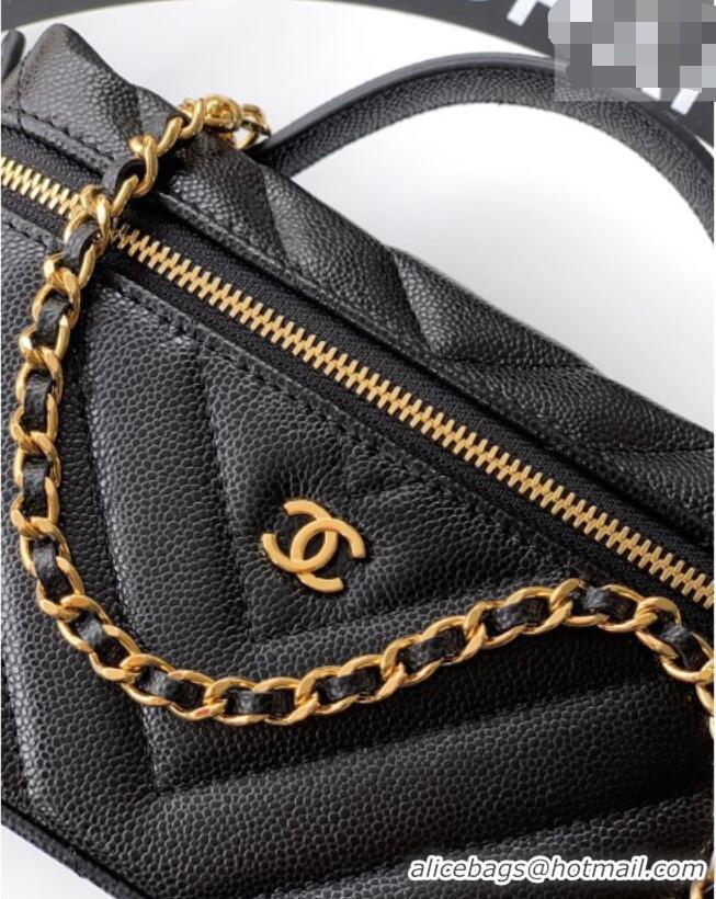 Luxury Discount Chanel Vanity with Chain in Chevron Grained Calfskin AP5212 Black 2026