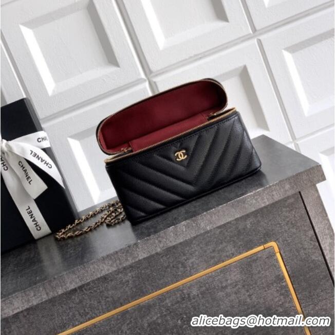 Luxury Discount Chanel Vanity with Chain in Chevron Grained Calfskin AP5212 Black 2026