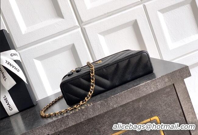 Luxury Discount Chanel Vanity with Chain in Chevron Grained Calfskin AP5212 Black 2026