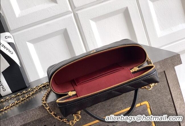 Luxury Discount Chanel Vanity with Chain in Chevron Grained Calfskin AP5212 Black 2026