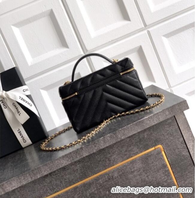 Luxury Discount Chanel Vanity with Chain in Chevron Grained Calfskin AP5212 Black 2026