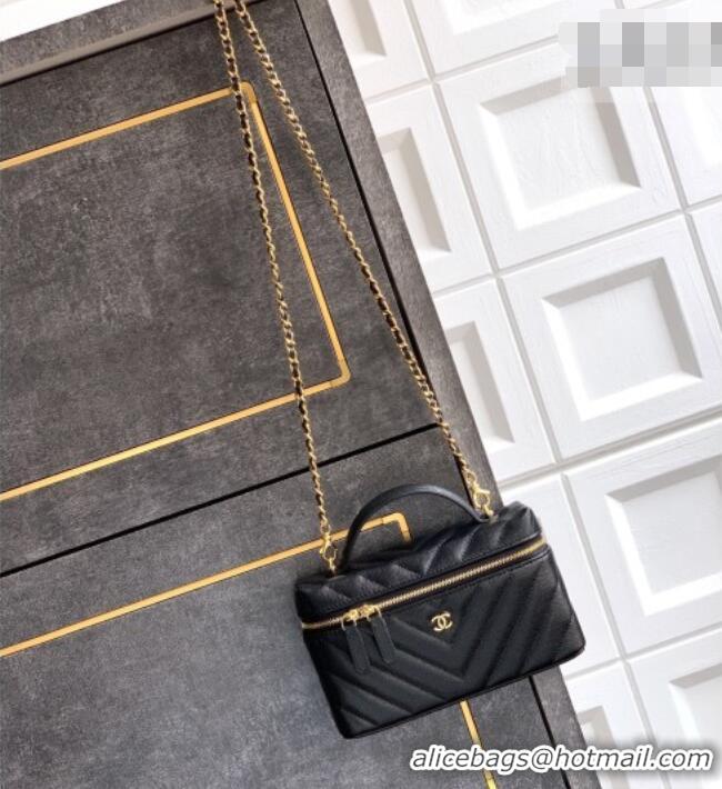Luxury Discount Chanel Vanity with Chain in Chevron Grained Calfskin AP5212 Black 2026