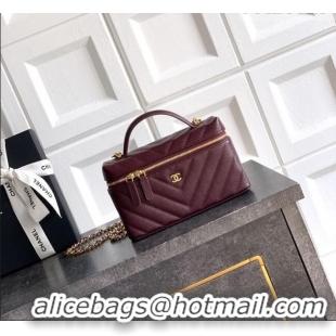 Cheapest Chanel Vanity with Chain in Chevron Grained Calfskin AP5212 Burgundy 2026