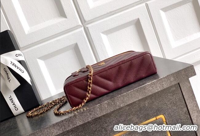 Cheapest Chanel Vanity with Chain in Chevron Grained Calfskin AP5212 Burgundy 2026