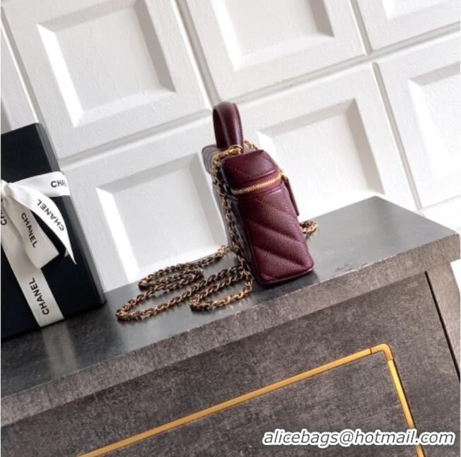 Cheapest Chanel Vanity with Chain in Chevron Grained Calfskin AP5212 Burgundy 2026