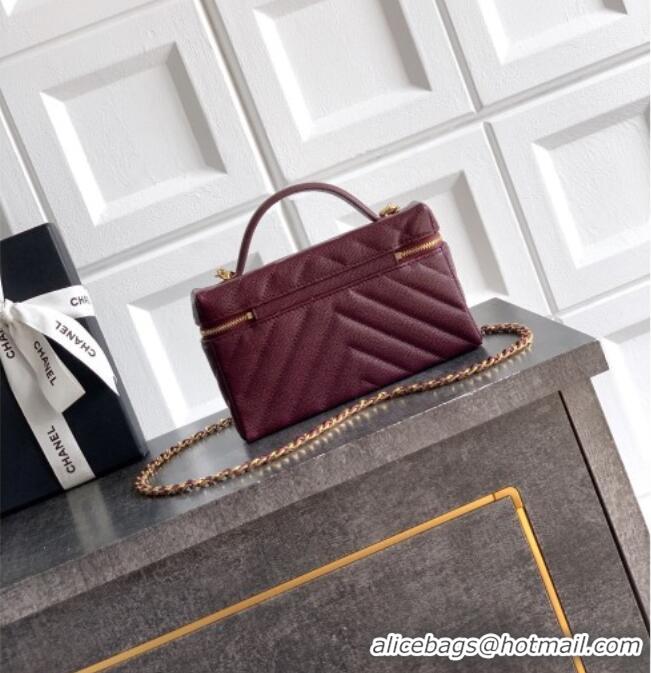 Cheapest Chanel Vanity with Chain in Chevron Grained Calfskin AP5212 Burgundy 2026