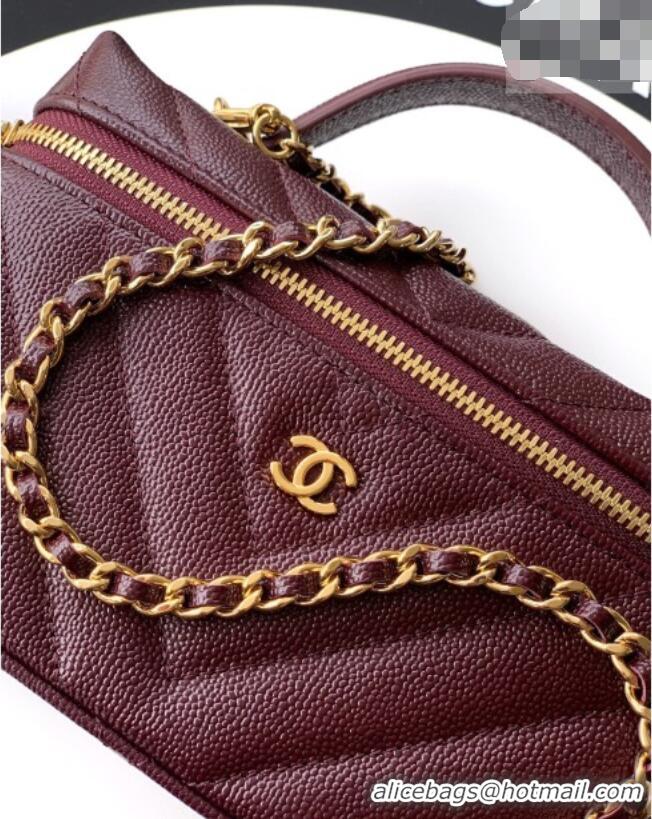 Cheapest Chanel Vanity with Chain in Chevron Grained Calfskin AP5212 Burgundy 2026