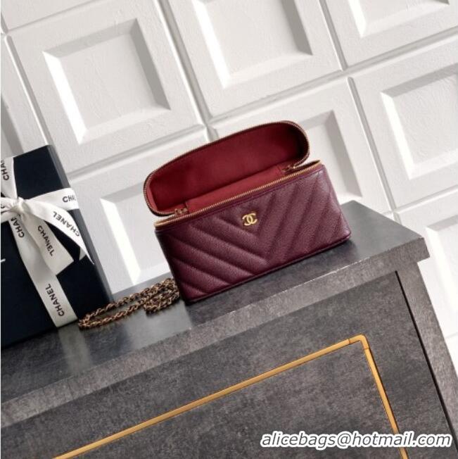 Cheapest Chanel Vanity with Chain in Chevron Grained Calfskin AP5212 Burgundy 2026