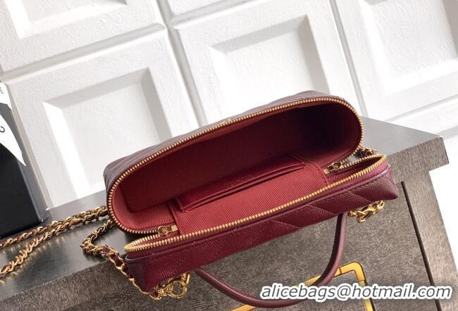 Cheapest Chanel Vanity with Chain in Chevron Grained Calfskin AP5212 Burgundy 2026