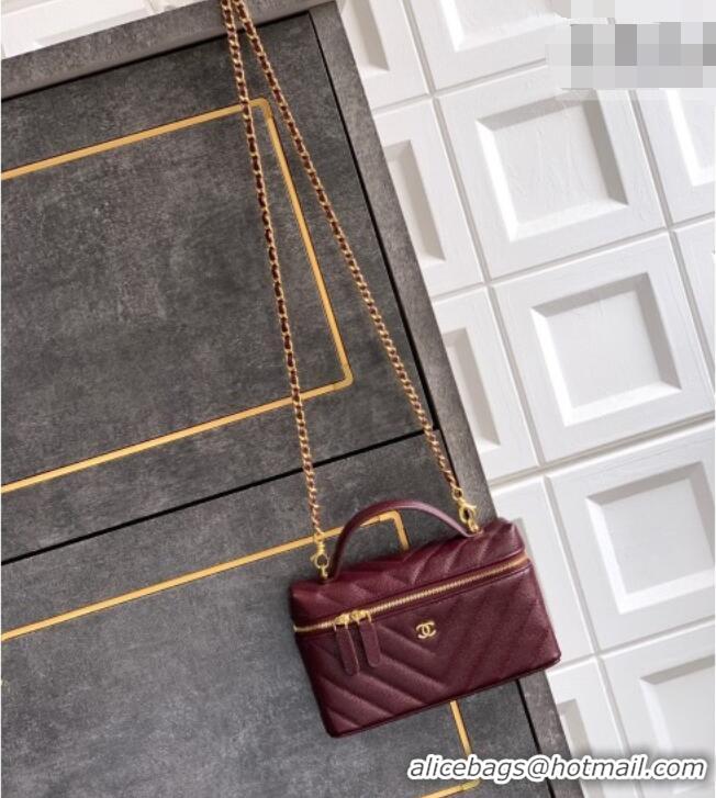Cheapest Chanel Vanity with Chain in Chevron Grained Calfskin AP5212 Burgundy 2026