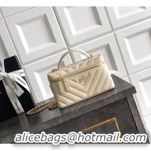 Trendy Design Chanel Vanity with Chain in Chevron Grained Calfskin AP5212 Light Beige 2026