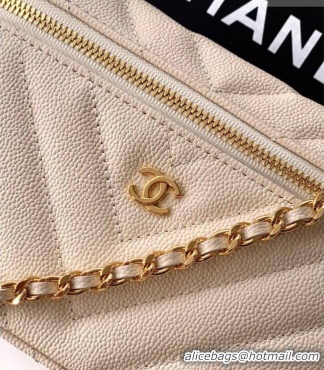 Trendy Design Chanel Vanity with Chain in Chevron Grained Calfskin AP5212 Light Beige 2026