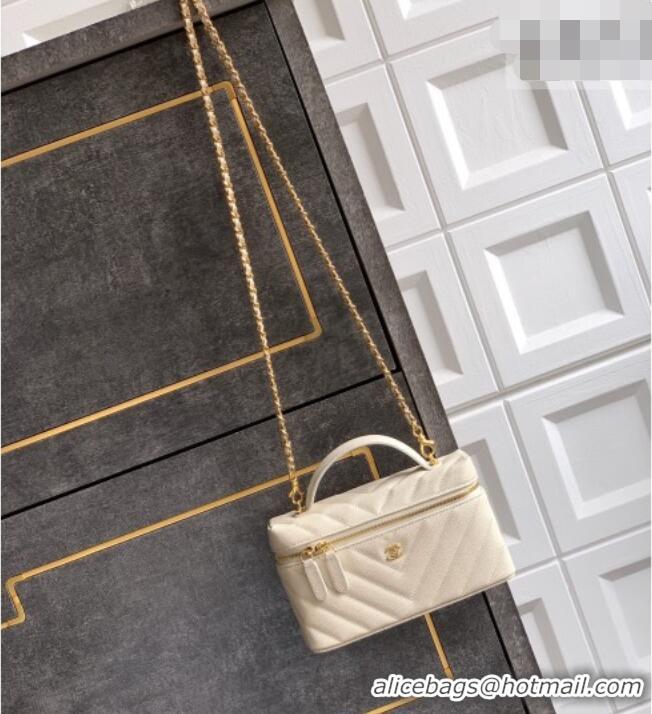 Trendy Design Chanel Vanity with Chain in Chevron Grained Calfskin AP5212 Light Beige 2026