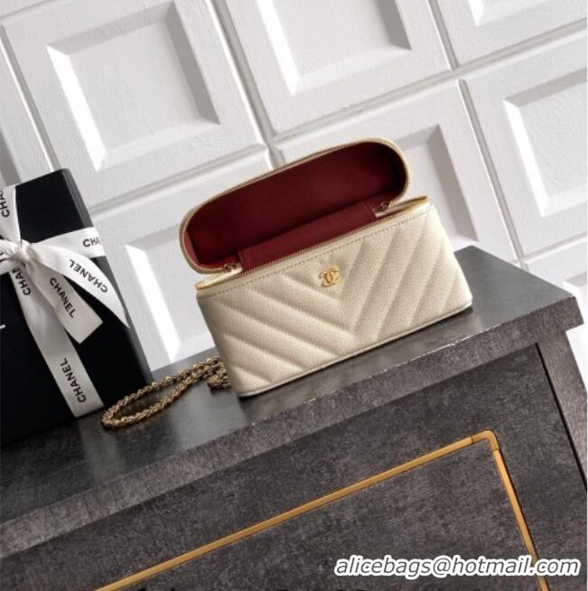 Trendy Design Chanel Vanity with Chain in Chevron Grained Calfskin AP5212 Light Beige 2026