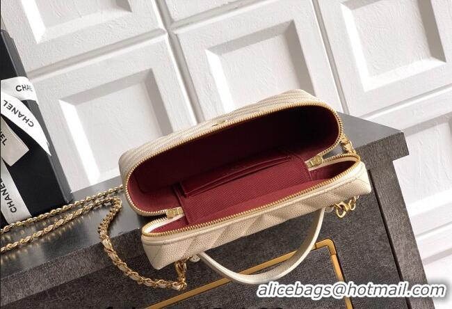 Trendy Design Chanel Vanity with Chain in Chevron Grained Calfskin AP5212 Light Beige 2026