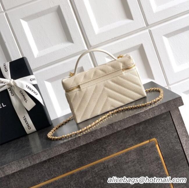 Trendy Design Chanel Vanity with Chain in Chevron Grained Calfskin AP5212 Light Beige 2026