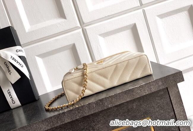 Trendy Design Chanel Vanity with Chain in Chevron Grained Calfskin AP5212 Light Beige 2026