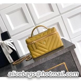 Grade Design Chanel Vanity with Chain in Chevron Grained Calfskin AP5212 Bean Paste Green 2026
