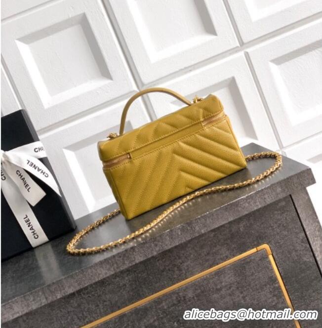 Grade Design Chanel Vanity with Chain in Chevron Grained Calfskin AP5212 Bean Paste Green 2026
