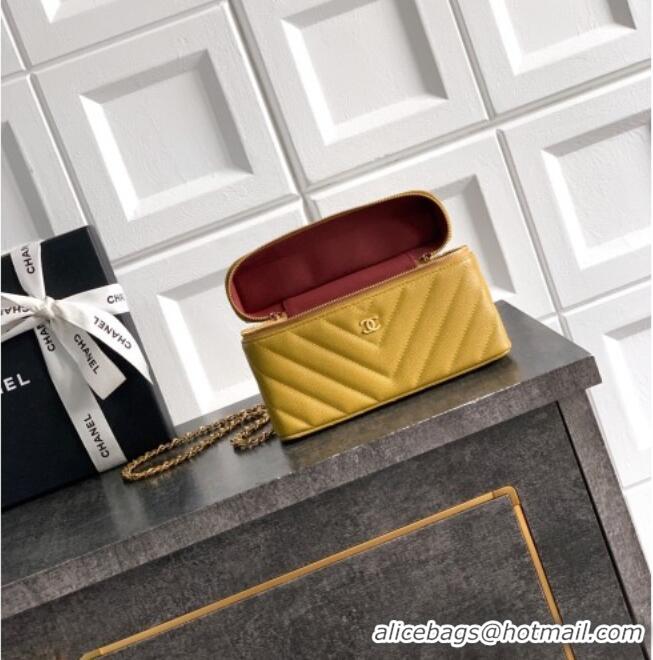 Grade Design Chanel Vanity with Chain in Chevron Grained Calfskin AP5212 Bean Paste Green 2026