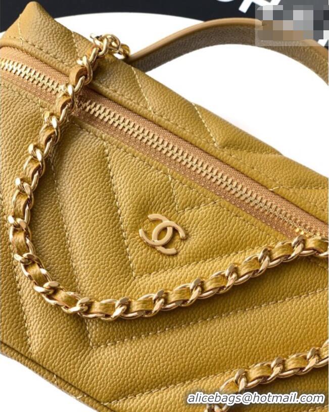 Grade Design Chanel Vanity with Chain in Chevron Grained Calfskin AP5212 Bean Paste Green 2026