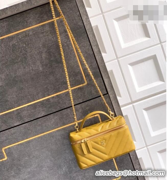 Grade Design Chanel Vanity with Chain in Chevron Grained Calfskin AP5212 Bean Paste Green 2026