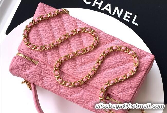 Trendy Design Chanel Vanity with Chain in Chevron Grained Calfskin AP5212 Sakura Pink 2026