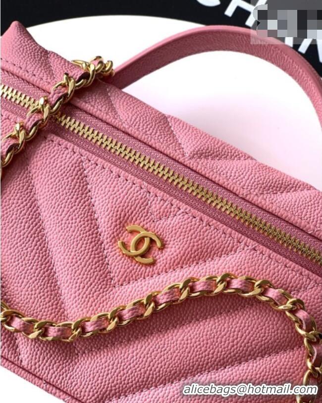 Trendy Design Chanel Vanity with Chain in Chevron Grained Calfskin AP5212 Sakura Pink 2026
