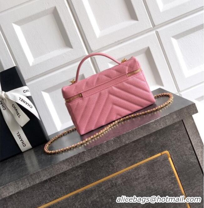 Trendy Design Chanel Vanity with Chain in Chevron Grained Calfskin AP5212 Sakura Pink 2026
