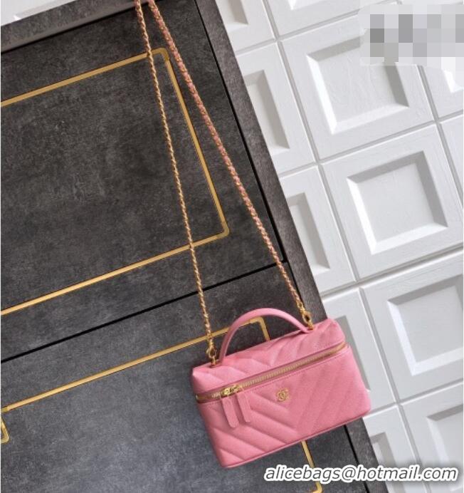 Trendy Design Chanel Vanity with Chain in Chevron Grained Calfskin AP5212 Sakura Pink 2026