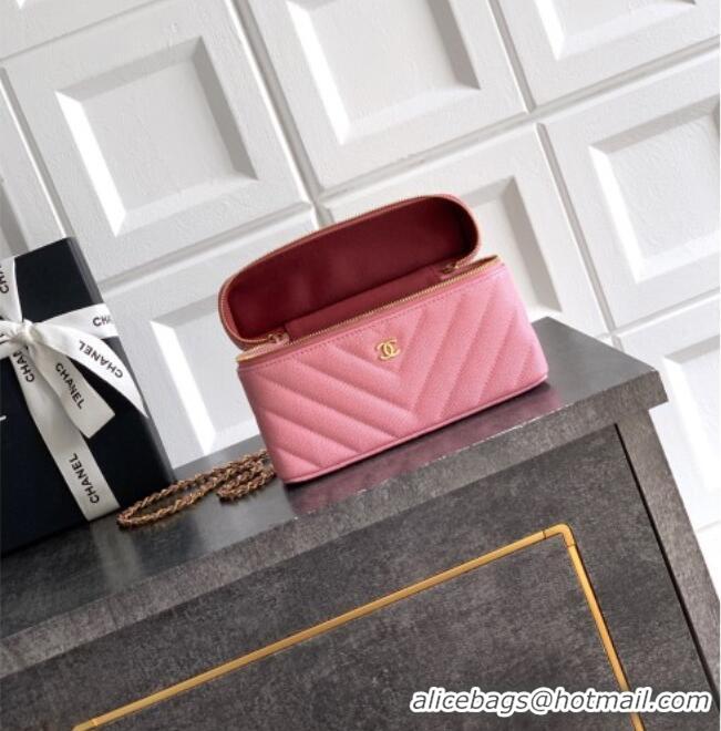 Trendy Design Chanel Vanity with Chain in Chevron Grained Calfskin AP5212 Sakura Pink 2026