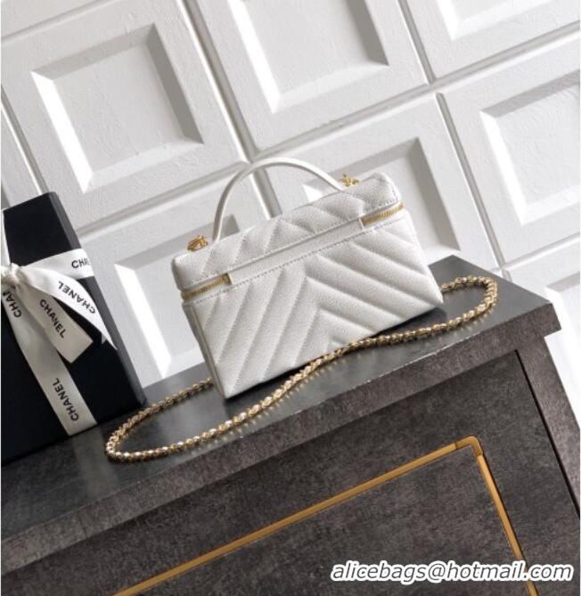 Chic Discount Chanel Vanity with Chain in Chevron Grained Calfskin AP5212 White 2026