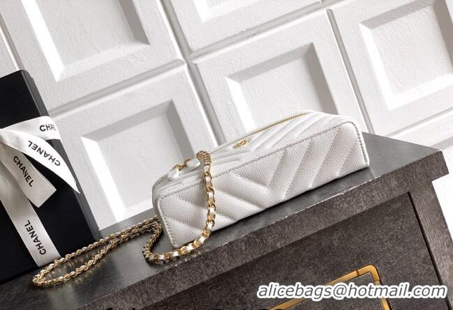 Chic Discount Chanel Vanity with Chain in Chevron Grained Calfskin AP5212 White 2026