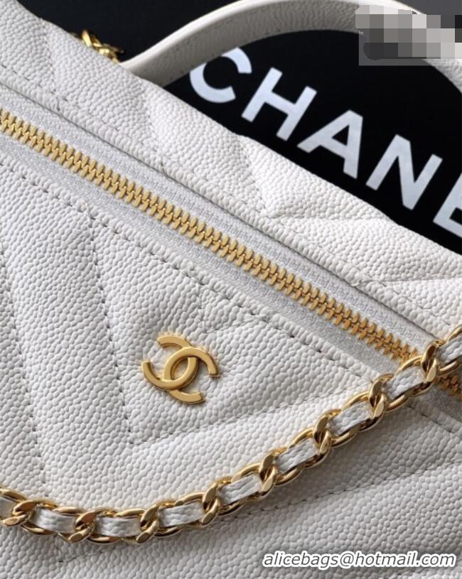 Chic Discount Chanel Vanity with Chain in Chevron Grained Calfskin AP5212 White 2026