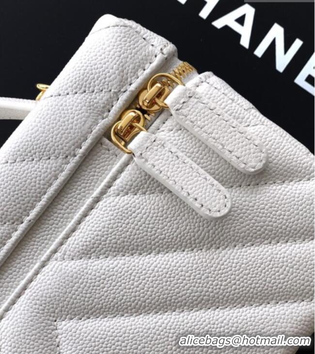 Chic Discount Chanel Vanity with Chain in Chevron Grained Calfskin AP5212 White 2026