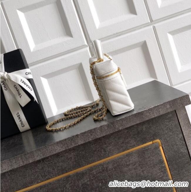Chic Discount Chanel Vanity with Chain in Chevron Grained Calfskin AP5212 White 2026