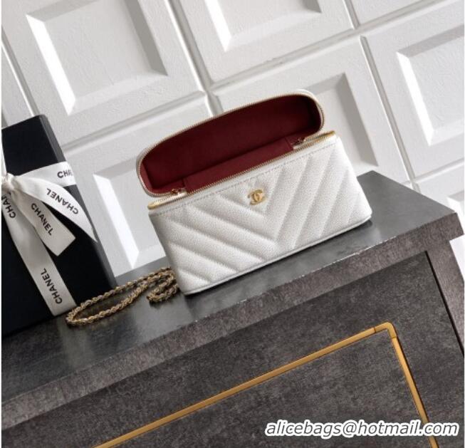 Chic Discount Chanel Vanity with Chain in Chevron Grained Calfskin AP5212 White 2026