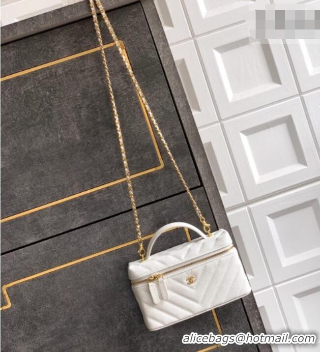 Chic Discount Chanel Vanity with Chain in Chevron Grained Calfskin AP5212 White 2026