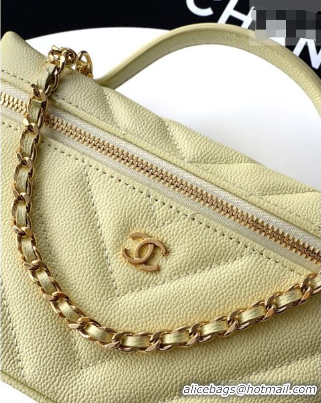 New Fashion Chanel Vanity with Chain in Chevron Grained Calfskin AP5212 Egg Yellow 2026