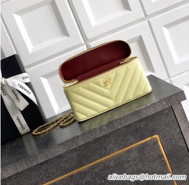 New Fashion Chanel Vanity with Chain in Chevron Grained Calfskin AP5212 Egg Yellow 2026