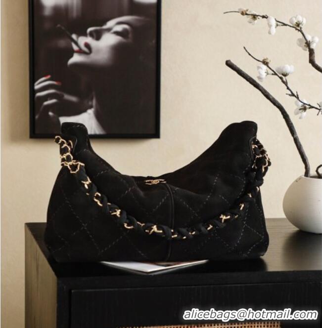 Fashion Discount Chanel Grained Nubuck Leather Hobo Bag CH041705 Black 2026
