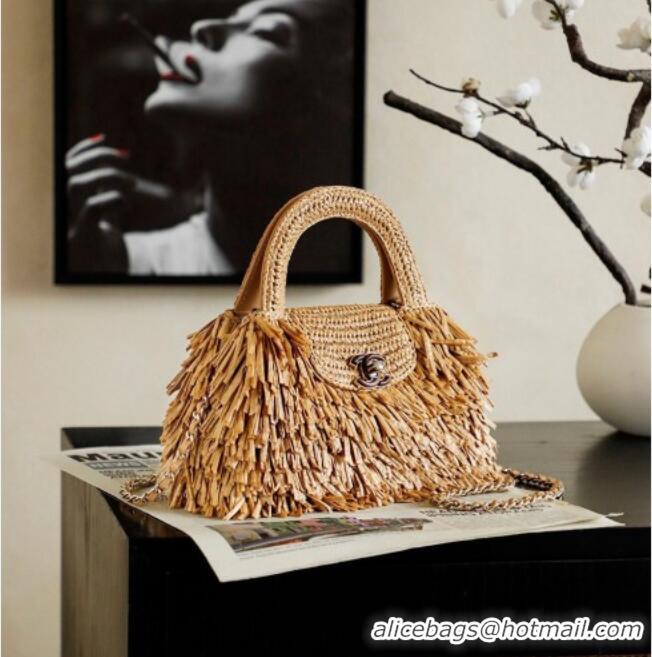 Promotional Chanel Raffia-Effect Fabric Mini Shopping Bag AS4416 Dark Beige 2026