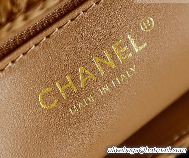 Promotional Chanel Raffia-Effect Fabric Mini Shopping Bag AS4416 Dark Beige 2026