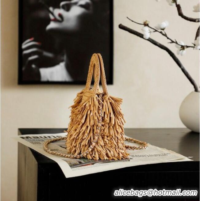 Promotional Chanel Raffia-Effect Fabric Mini Shopping Bag AS4416 Dark Beige 2026