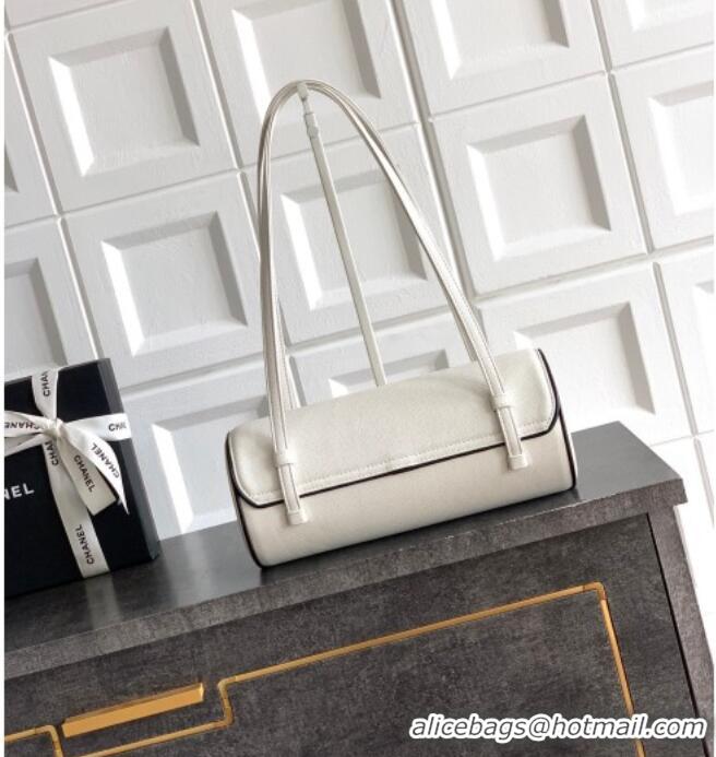 Top Grade Chanel Grained Calfskin Large Bowling Bag AS6181 White/Black 2026