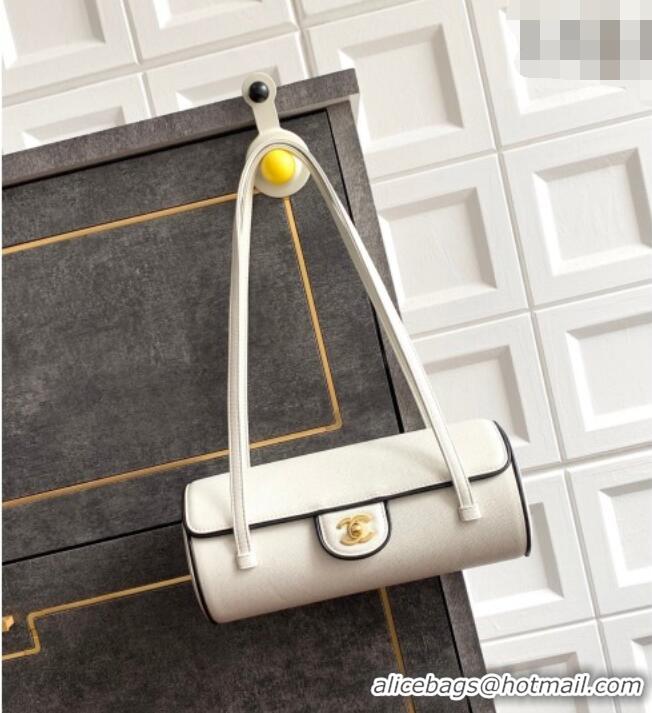 Top Grade Chanel Grained Calfskin Large Bowling Bag AS6181 White/Black 2026