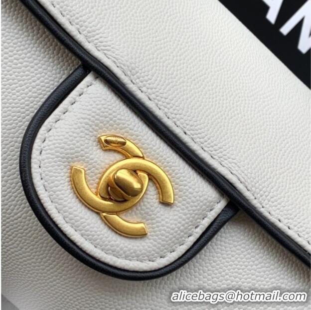 Top Grade Chanel Grained Calfskin Large Bowling Bag AS6181 White/Black 2026